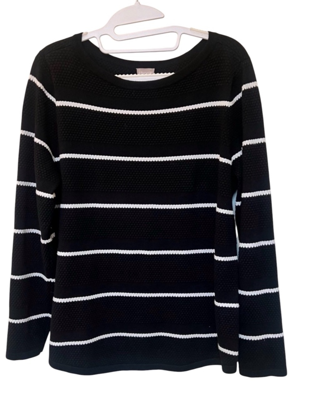 Chico's Black & White Striped Crewneck Sweater